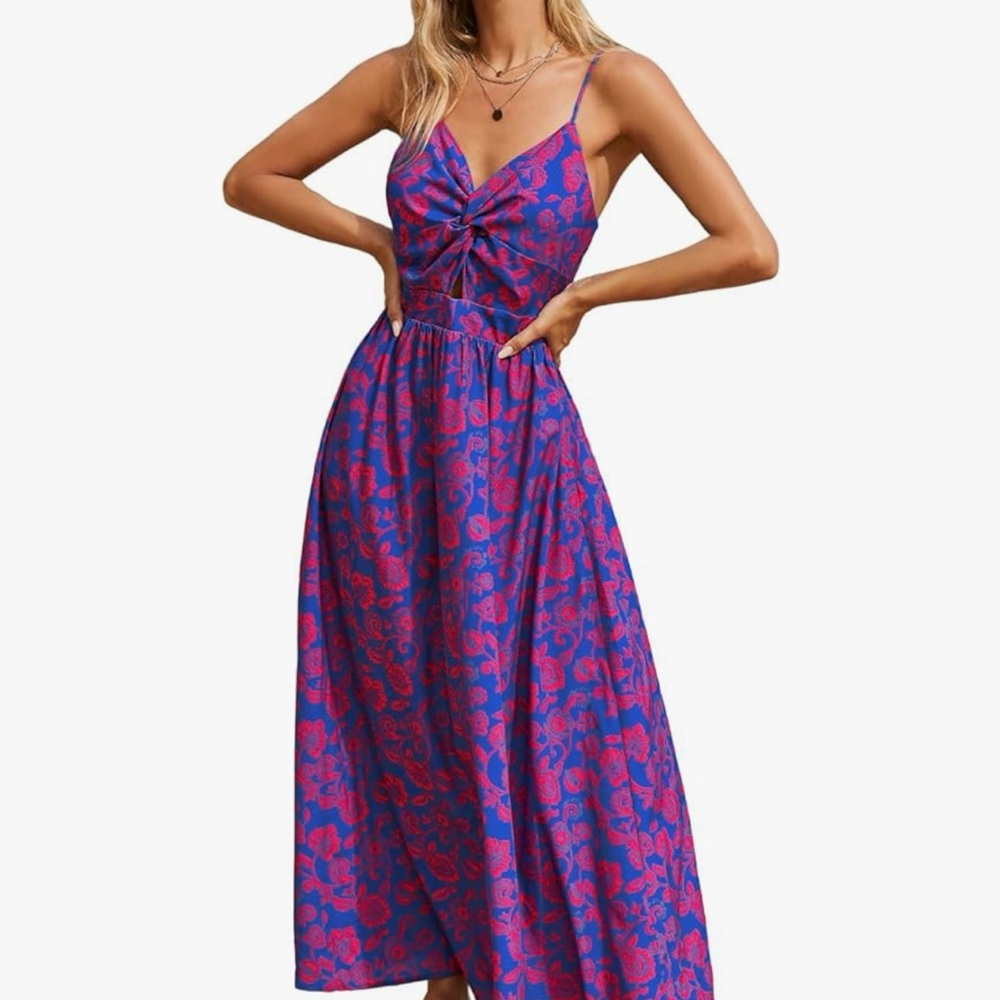 Elegant Blue and Pink Floral Dress